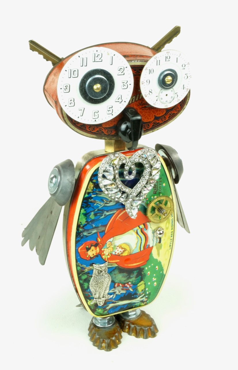 One-of-a-Kind Mixed Media Owl Sculpture by Amy Flynn