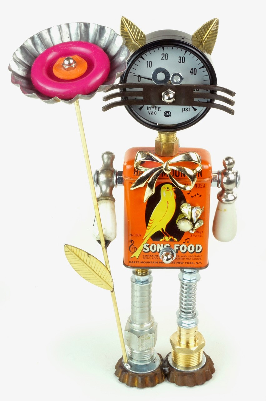 One-of-a-kind Mixed media cat sculpture by Amy Flynn